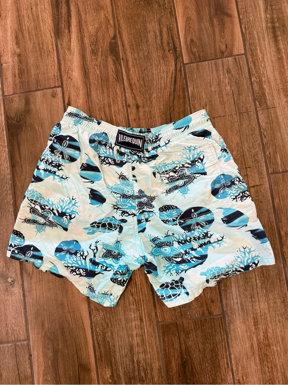 Vilebrequin Aqua, Navy and Black Printed Swim Trunks